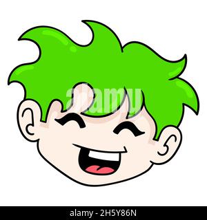 tête de garçon aux cheveux verts souriant sympathique Illustration de Vecteur