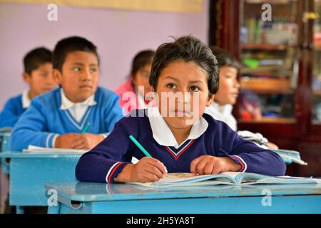 Élèves du primaire en classe à l'école Nono, Nono, Pichincha, Equateur Banque D'Images