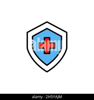 Icône assurance médicale et protection de la santé.Croix sur un bouclier.Pixel parfait, contour modifiable. Illustration de Vecteur