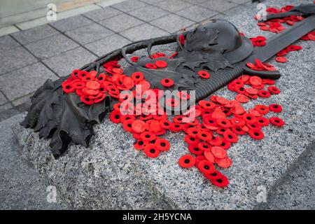 Des coquelicots placés sur la tombe du soldat inconnu après la cérémonie du jour du souvenir à Ottawa, Canada Banque D'Images