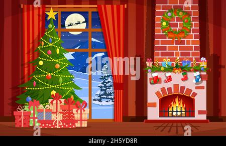 Intérieur de Noël du salon Illustration de Vecteur