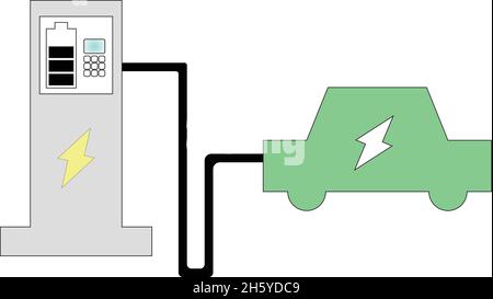 Véhicule électrique chargé à la station de charge.Il s'agit d'une énergie durable et écologique à l'avenir. Illustration de Vecteur