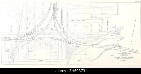 Southern Crossing: Bayshore Freeway Approach, Third et Army Interchange ca.1er décembre 1954 Banque D'Images