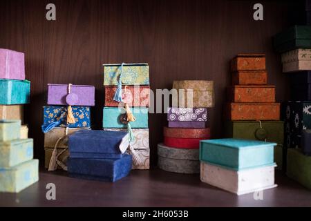 Octobre 2017.Produits de papier d'écorce de lokta à Himalayan Bio Trade Pvt.Ltd. Katmandou, Népal. Banque D'Images