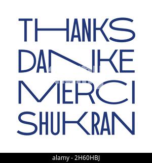 Lettres bleues modernes, merci Danke Merci Shukran Illustration de Vecteur