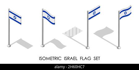 Drapeau isométrique d'ISRAËL en position statique et en mouvement sur le mât.vecteur 3d Illustration de Vecteur