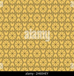 Motif vectoriel sans couture en mosaïque, coloris jaune moutarde et noir.Arrière-plan avec un motif géométrique de carrés et d'étoiles noires Illustration de Vecteur