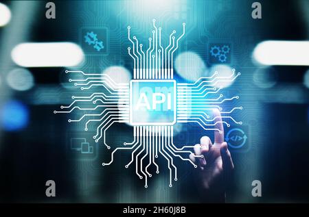 API - interface de programmation d'applications, outil de développement de logiciels, technologie de l'information et concept commercial. Banque D'Images