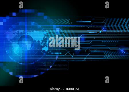 Écran lumineux éléments bleus du radar de recherche avec carte du monde, informations d'identification sur fond noir illustration vectorielle Illustration de Vecteur