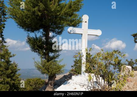 Traversez Tsambika - monastère sur la mer, Rhodes, Grèce Banque D'Images