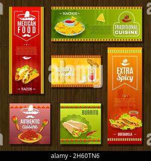 La cuisine traditionnelle mexicaine café restaurant et bar Télévision couleur vive banner set vector illustration isolé Illustration de Vecteur