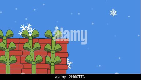 Image de cadeaux sur la neige tombant à noël Banque D'Images