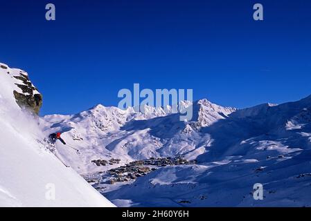 FRANCE, SAVOIE (73) VAL THORENS, HORS PISTE, DOMAINE SKIABLE DE 3 VALLEES Banque D'Images