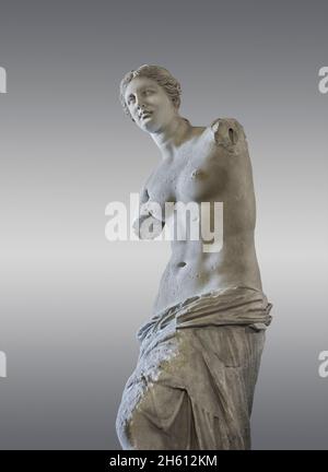 Vénus de Milo ancinet statue grecque d'Aphrodite, vers 150 et 125 av. J.-C., Musée du Louvre Ma399 ou N527.Aphrodite est représenté cheveux dans un petit pain avec un headban Banque D'Images