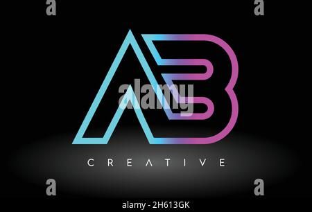 Logo AB Neon bleu violet lettres.Illustration de l'icône de lettre vectorielle AB sur fond noir Illustration de Vecteur