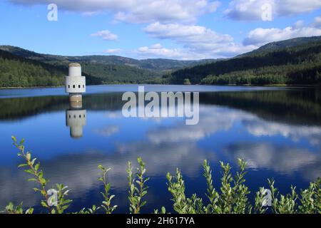 Vue sur le réservoir d'eau potable Frauenau dans la forêt bavaroise Banque D'Images