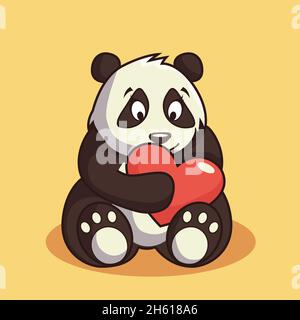 Dessin animé de tendre Valentin ours panda Illustration de Vecteur