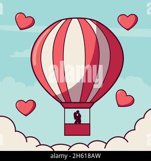 Couple amoureux en montgolfière pour la Saint-Valentin Illustration de Vecteur