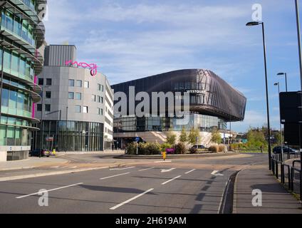 Vue générale sur le centre commercial de Westquay et l'hôtel Moxy à Harbour Parade Southampton, Royaume-Uni. Banque D'Images