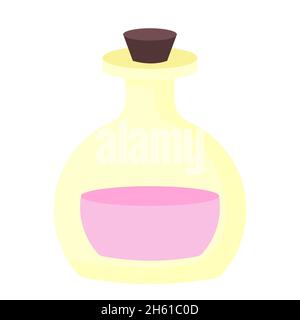 Bouteille d'huile essentielle pour la santé et la beauté.Biberon Magic avec potion liquide rose.CONCEPT SPA et détente.Illustration vectorielle dans un dessin animé à plat Illustration de Vecteur