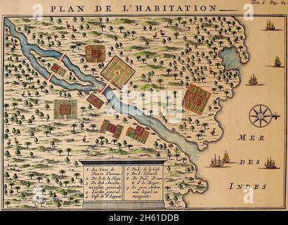 Carte de François Leguat de sa colonie sur Rodrigues Banque D'Images