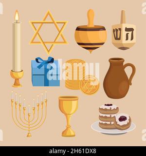 dix icônes hanukkah heureux Illustration de Vecteur