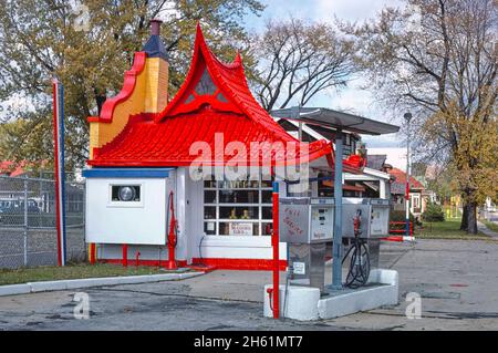 Seneca Mobil, West Allis, Wisconsin ; env.1977. Banque D'Images