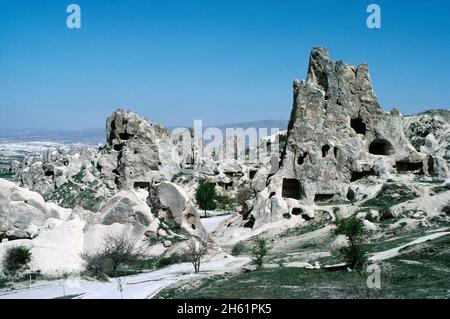 Turquie.Göreme.Anciennes habitations troglodytiques. Banque D'Images