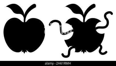 Apple Worms stencil noir, illustration vectorielle, horizontal, isolé Illustration de Vecteur