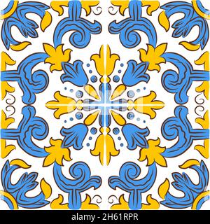 Azulejos portugais fleuris à la main.Motifs vectoriels sans couture fond gris abstrait pour toile de fond, imprimé, oreillers, texture de surface, papier peint. Illustration de Vecteur