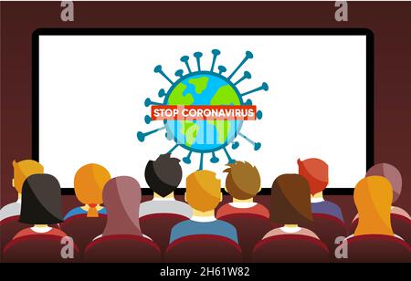 Les gens regardent LA PRÉSENTATION EN ligne de Covid 19. Concept de coronavirus Banque D'Images