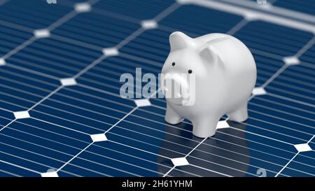 Panneau solaire avec banc de pigey.Concept d'économies.illustration 3d. Banque D'Images