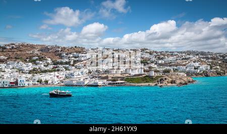Paysage panoramique de l'île de Mykonos, Grèce. Banque D'Images