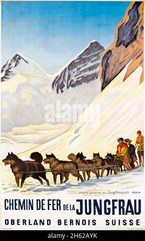 Emil Cardinaux (1877-1936) chemin de fer dela JUNGFRAU - Poster de voyage d'époque - traîneau à chiens, Oberland Bernois, Suisse, Schweiz, Suisse 1925 Banque D'Images