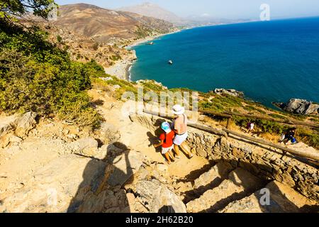 Panorama de la plage des Palmiers à la mer de Libye, rivière et forêt de palmiers, sud de la Crète , Grèce Banque D'Images