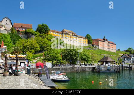 vue du port à la cave de vinification de l'état de meersburg et nouveau château, lac de constance, bade-wurtemberg, allemagne Banque D'Images