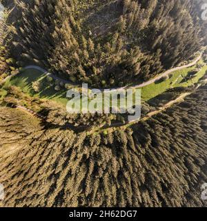 allemagne,thuringe,ilmenau,gehren,vallée,forêt,chemins,prairie,vue aérienne,vue de dessus Banque D'Images