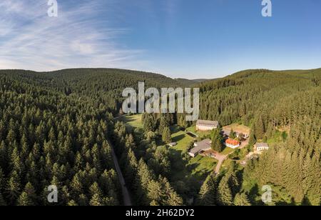 allemagne,thuringe,ilmenau,gehren,forêt,montagnes,vallée,ratsmühle,environnement de rennsteig,lumière du soir Banque D'Images