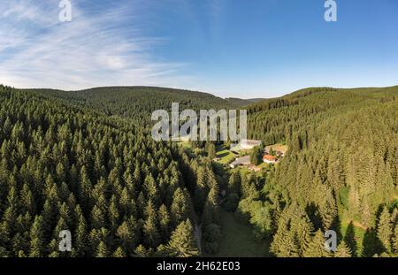 allemagne,thuringe,ilmenau,gehren,forêt,montagnes,vallée,ratsmühle,environnement de rennsteig,lumière du soir Banque D'Images