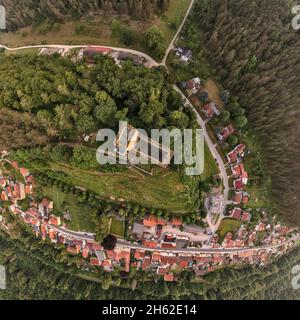 allemagne,thuringe,communauté rurale geratal,liebenstein,ruines du château de liebenstein,vue aérienne,vue de dessus Banque D'Images