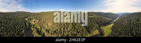 allemagne,thuringe,ilmenau,gehren,forêt,montagnes,vallée,ratsmühle,rennsteig environnement,360 –° panorama,lumière du soir Banque D'Images