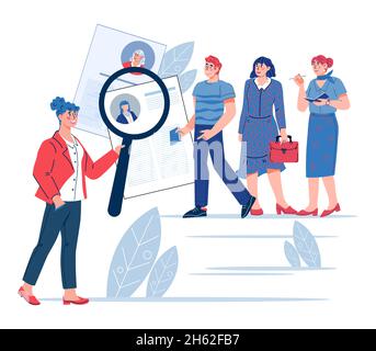 Le spécialiste RH sélectionne le bon candidat pour le poste vacant.Recrutement et chasse à la tête. Illustration de Vecteur