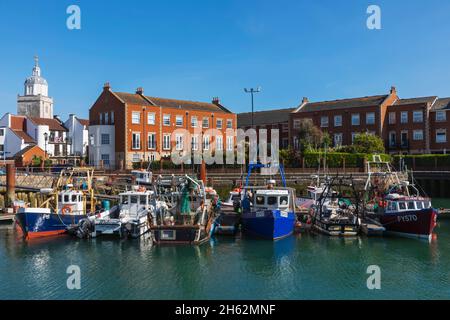 angleterre, hampshire, portsmouth, vieux portsmouth, bateaux de pêche amarrés quai de carrossage Banque D'Images