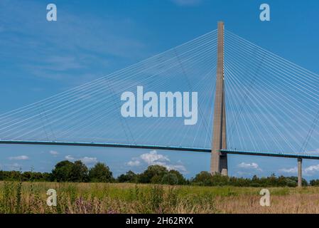 france,basse-normandie,vue sur le pont de normandie,pont de normandie,pont de normandie,pont de normandie,traverse l'estuaire de la seine,relie le havre à honfleur sur une longueur de plus de 2000 mètres. Banque D'Images