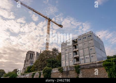 france,paris,échafaudage cathédrale notre dame,reconstruction après l'incendie en avril 2019,chantier majeur Banque D'Images