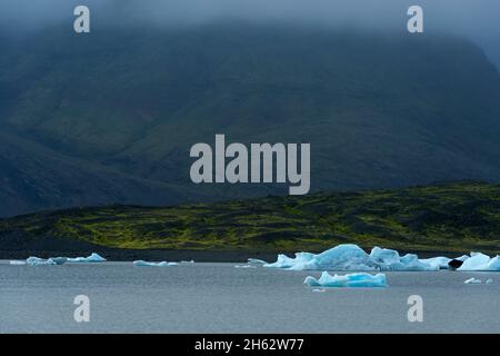 icebergs dérivant dans le lac glaciaire fjallsárlón, humeur du soir, parc national de vatnajokull, islande Banque D'Images