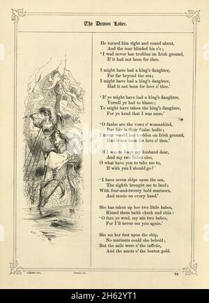 Livre de British Ballads, The Daemon Lover, Daemon, victorien du XIXe siècle.Une ballade écossaise populaire datant d'environ 1685 Banque D'Images