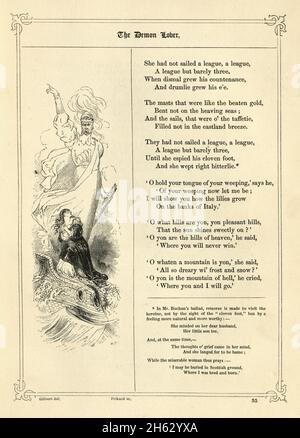 Livre de British Ballads, The Daemon Lover, Daemon, victorien du XIXe siècle.Une ballade écossaise populaire datant d'environ 1685 Banque D'Images