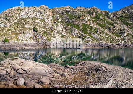 Lac de Gento à vall fosca, vallée de Fosca et réservoir hydro-électrique province de Lleida, Catalogne, Espagne.Le téléphérique de Vall Fosca vous offre l'aventure Banque D'Images