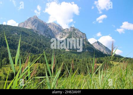 matin humeur,allemagne,haute-bavière,ferchensee,wetterstein montagnes,gauche untere wettersteinspitze 2152 m,dans le milieu obere wettersteinspitze 2297 Banque D'Images